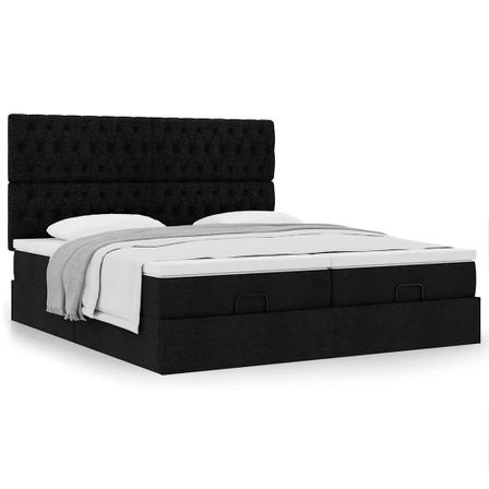 Cadre de lit ottoman avec matelas noir 200x200cm tissu