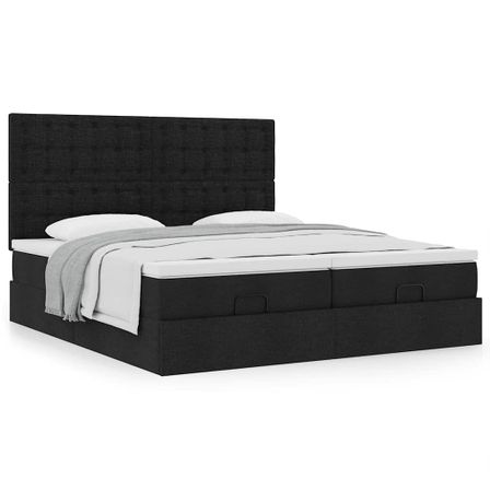 Cadre de lit ottoman avec matelas noir 200x200cm tissu