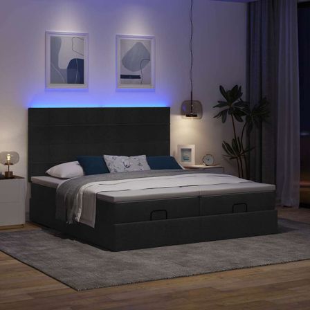 Cadre de lit ottoman avec matelas noir 200x200cm tissu