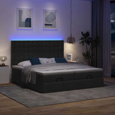 Cadre de lit ottoman avec matelas noir 200x200cm tissu