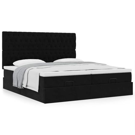 Cadre de lit ottoman avec matelas noir 200x200cm velours