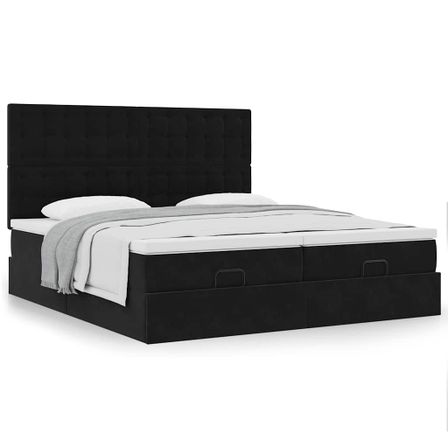 Cadre de lit ottoman avec matelas noir 200x200cm velours