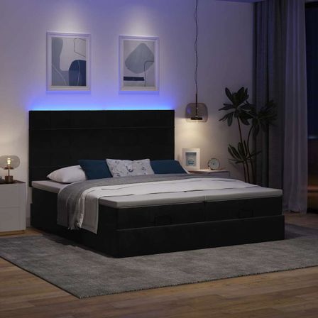 Cadre de lit ottoman avec matelas noir 200x200cm velours