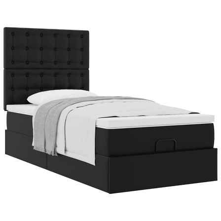Cadre de lit ottoman avec matelas noir 90x190 cm similicuir