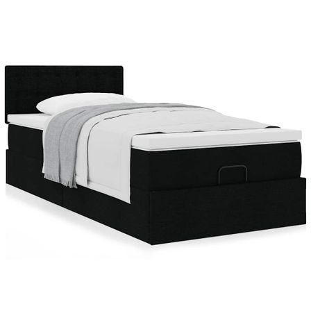 Cadre de lit ottoman avec matelas noir 90x190 cm tissu