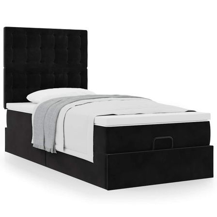 Cadre de lit ottoman avec matelas noir 90x190 cm velours