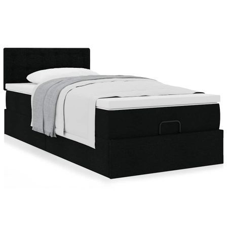 Cadre de lit ottoman avec matelas noir 90x200 cm tissu
