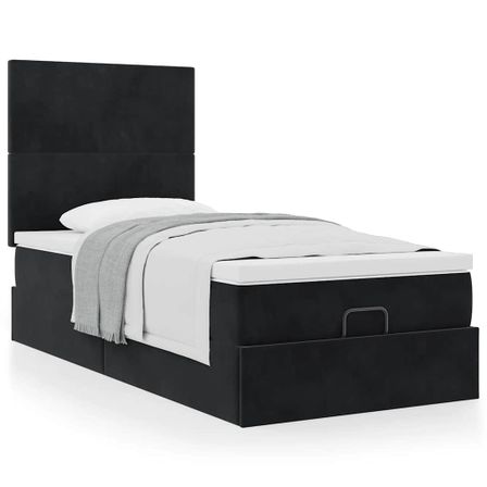 Cadre de lit ottoman avec matelas noir 90x200 cm velours