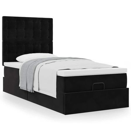 Cadre de lit ottoman avec matelas noir 90x200 cm velours