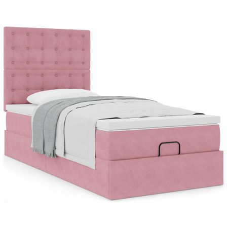Cadre de lit ottoman avec matelas rose 100x200 cm velours