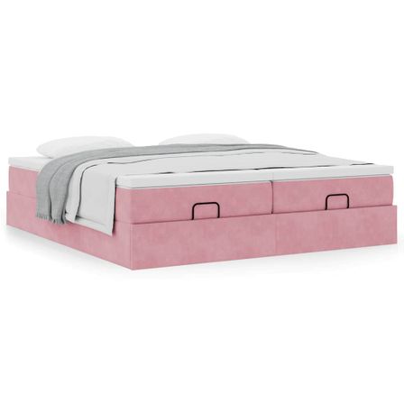 Cadre de lit ottoman avec matelas rose 180x200 cm velours