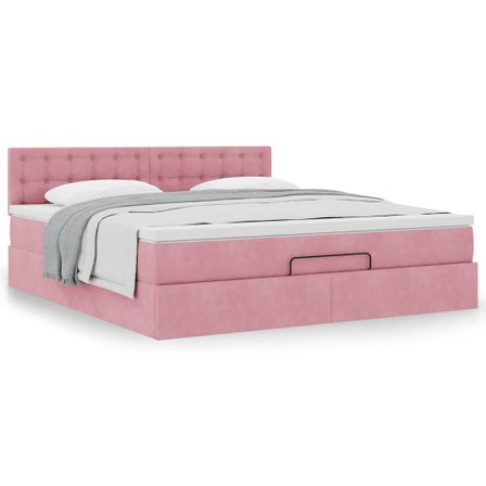 Cadre de lit ottoman avec matelas rose 180x200 cm velours