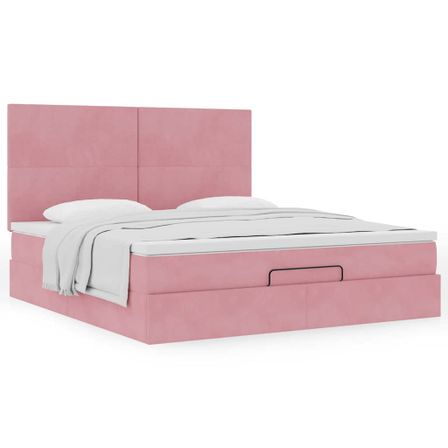 Cadre de lit ottoman avec matelas rose 180x200 cm velours