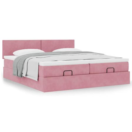 Cadre de lit ottoman avec matelas rose 200x200 cm velours