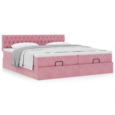 Cadre de lit ottoman avec matelas rose 200x200 cm velours