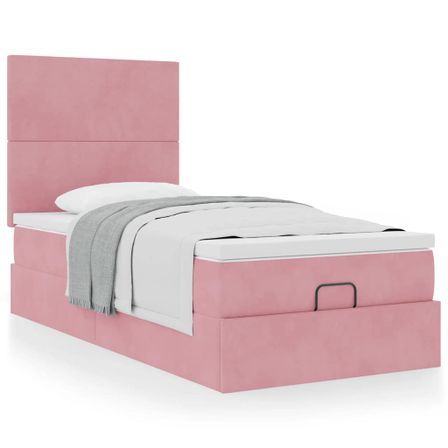 Cadre de lit ottoman avec matelas rose 90x190 cm velours