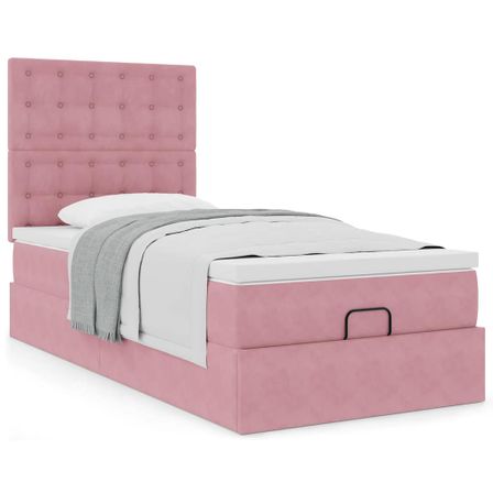 Cadre de lit ottoman avec matelas rose 90x190 cm velours