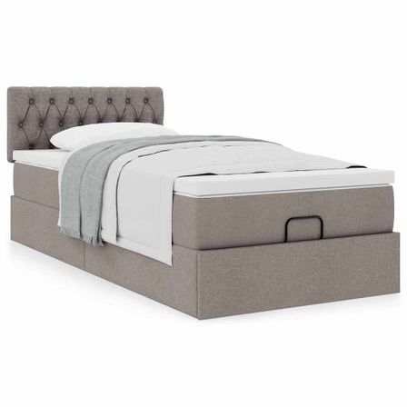 Cadre de lit ottoman avec matelas taupe 100x200 cm tissu