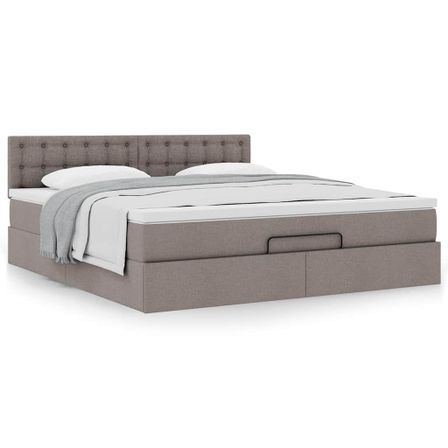 Cadre de lit ottoman avec matelas taupe 160x200 cm tissu