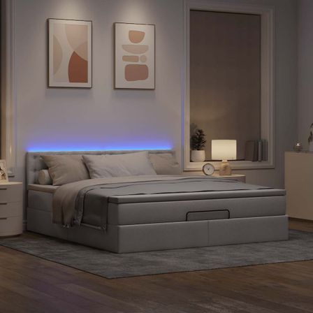 Cadre de lit ottoman avec matelas taupe 160x200 cm tissu