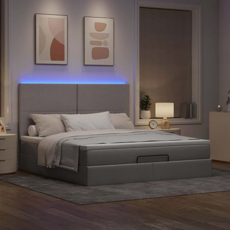 Cadre de lit ottoman avec matelas taupe 160x200 cm tissu
