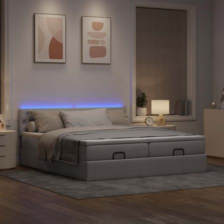 Cadre de lit ottoman avec matelas taupe 180x200 cm tissu