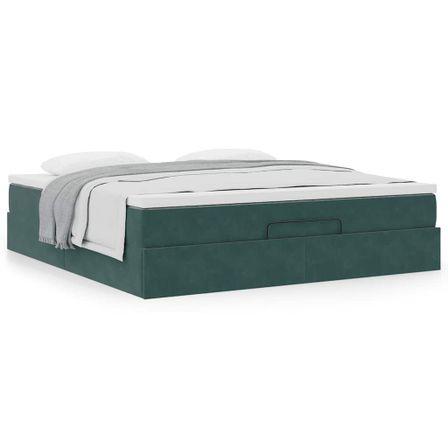 Cadre de lit ottoman avec matelas vert foncé 160x200 cm velours