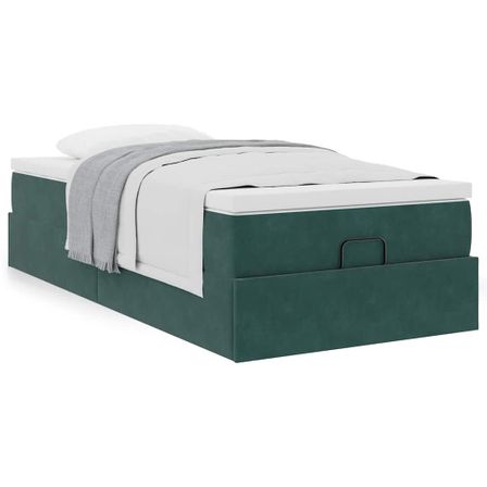 Cadre de lit ottoman avec matelas vert foncé 90x190 cm velours