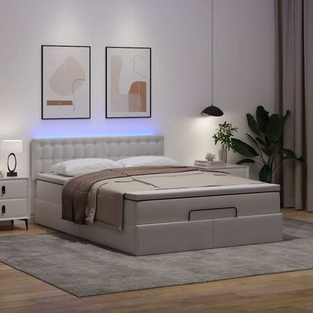 Cadre de lit ottoman et matelas blanc pur 140x190 cm similicuir