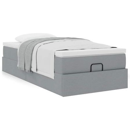 Cadre de lit ottoman et matelas gris clair 100x200 cm tissu