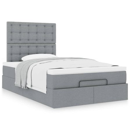 Cadre de lit ottoman et matelas gris clair 120x200 cm tissu
