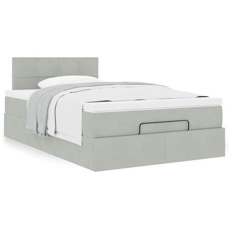 Cadre de lit ottoman et matelas gris clair 120x200 cm velours