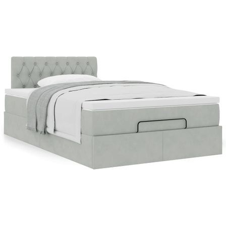 Cadre de lit ottoman et matelas gris clair 120x200 cm velours