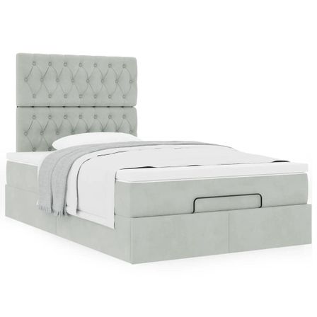 Cadre de lit ottoman et matelas gris clair 120x200 cm velours