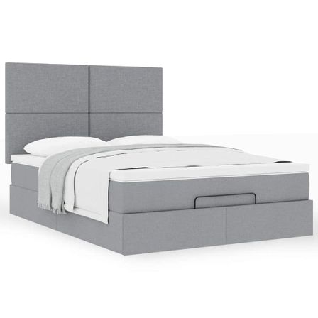 Cadre de lit ottoman et matelas gris clair 140x200 cm tissu
