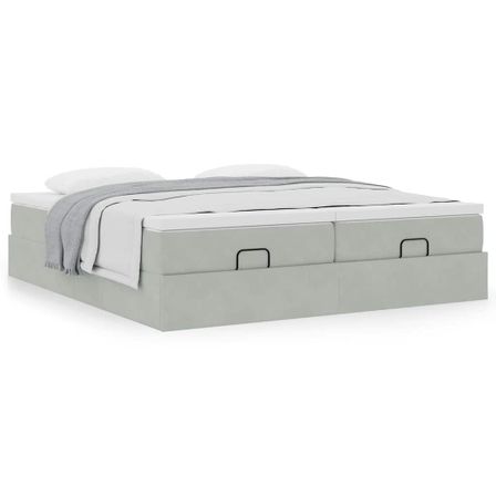 Cadre de lit ottoman et matelas gris clair 160x200cm velours