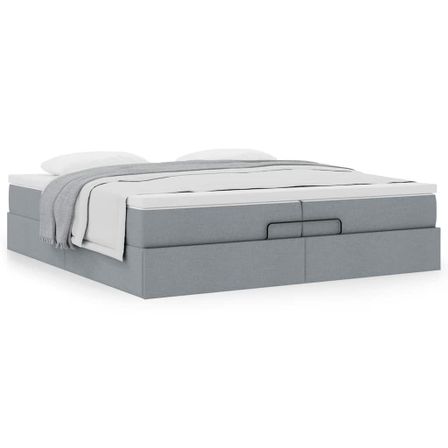 Cadre de lit ottoman et matelas gris clair 200x200cm tissu