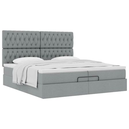 Cadre de lit ottoman et matelas gris clair 200x200cm tissu