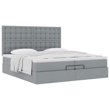 Cadre de lit ottoman et matelas gris clair 200x200cm tissu