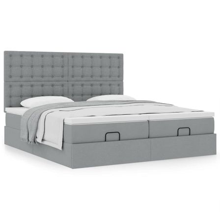 Cadre de lit ottoman et matelas gris clair 200x200cm tissu