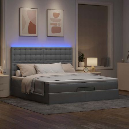 Cadre de lit ottoman et matelas gris clair 200x200cm tissu