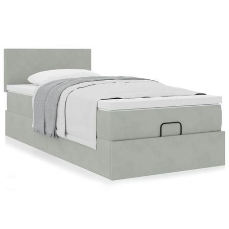 Cadre de lit ottoman et matelas gris clair 90x200 cm velours