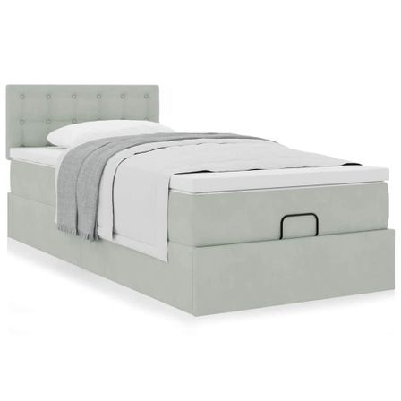 Cadre de lit ottoman et matelas gris clair 90x200 cm velours