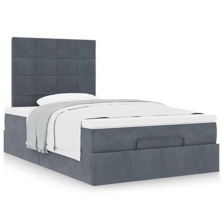 Cadre de lit ottoman et matelas gris foncé 120x200 cm velours