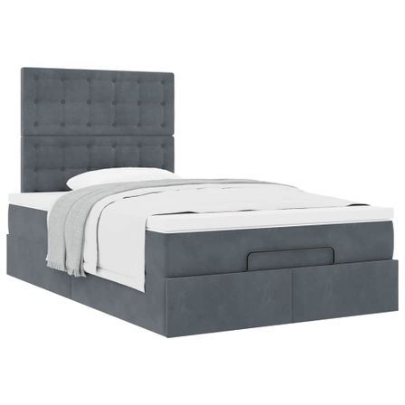 Cadre de lit ottoman et matelas gris foncé 120x200 cm velours