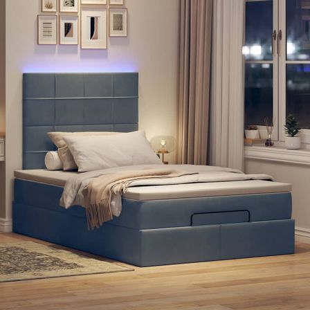 Cadre de lit ottoman et matelas gris foncé 120x200 cm velours