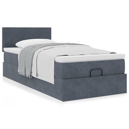 Cadre de lit ottoman et matelas gris foncé 90x200 cm velours