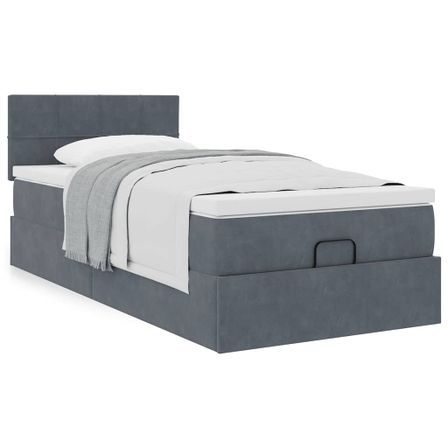Cadre de lit ottoman et matelas gris foncé 90x200 cm velours