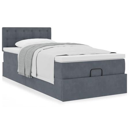 Cadre de lit ottoman et matelas gris foncé 90x200 cm velours