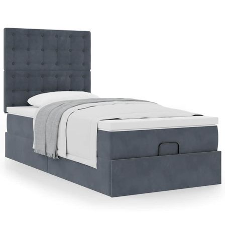 Cadre de lit ottoman et matelas gris foncé 90x200 cm velours